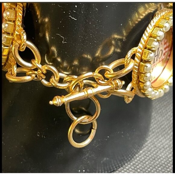 Vtg. Maximally Yours Christmas Charm Bracelet Toggle Clasp Pearl Accents SIGNED - Picture 3 of 7